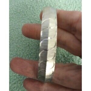 Vintage Monet Silver Tone Etched Textured Bangle Bracelet 3" Classic Signed